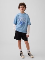 Albastru - Gap Mesh Oversized Graphic Jersey T-Shirt (4-13yrs) - Imaginea 3 din 5