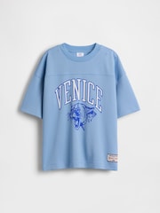Albastru - Gap Mesh Oversized Graphic Jersey T-Shirt (4-13yrs) - Imaginea 4 din 5