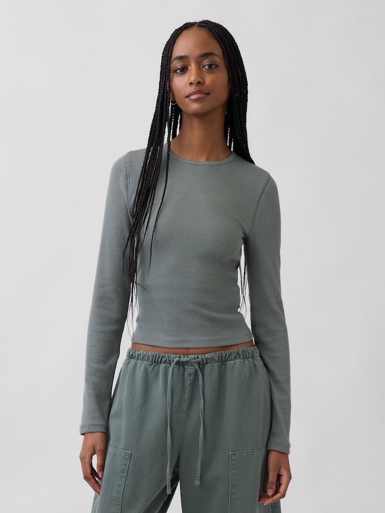 Gap Green Modern Rib Long Sleeve T-Shirt - Image 1 of 4