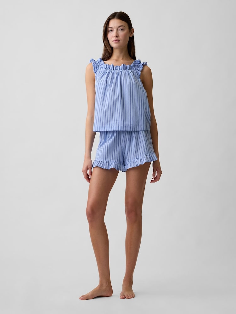 Gap Blue Stripe Ruffle Poplin Pyjama Shorts - Image 2 of 5