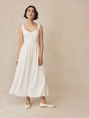 Gap Maxikleid aus Leinenmischung mit Sweetheart-Ausschnitt und Spitzeneinsatz - Bild 5 von 5