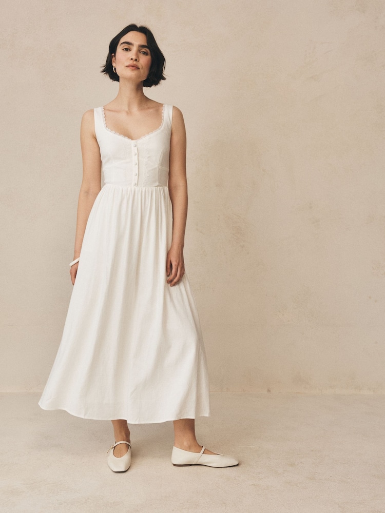 Gap Maxikleid aus Leinenmischung mit Sweetheart-Ausschnitt und Spitzeneinsatz - Bild 5 von 5