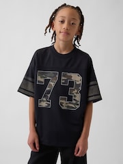 Negru - Gap Mesh Oversized Graphic Jersey T-Shirt (4-13yrs) - Imaginea 1 din 5