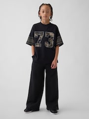 Negru - Gap Mesh Oversized Graphic Jersey T-Shirt (4-13yrs) - Imaginea 3 din 5