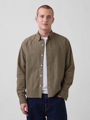 Gap Green stripe Relaxed Straight-Hem Oxford Shirt - Image 1 of 4