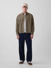 Gap Green stripe Relaxed Straight-Hem Oxford Shirt - Image 3 of 4