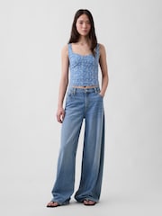 Gap Eyelet Crop Bustier Top - Imaginea 3 din 6