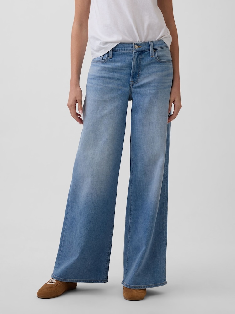 Gap Light Wash Mid Rise Wide-Leg Jeans - Image 1 of 6 Gap Light Wash Mid Rise Wide-Leg Jeans - Image 1 of 6