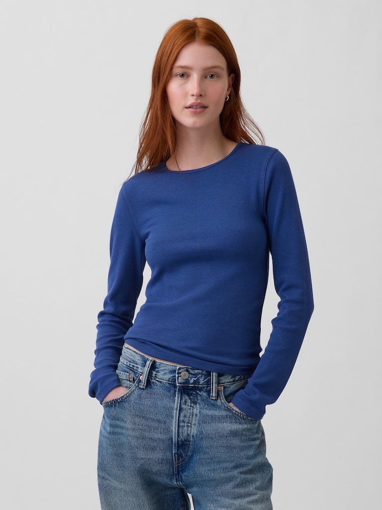 Gap Blue Modern Rib Long Sleeve T-Shirt - Image 1 of 4