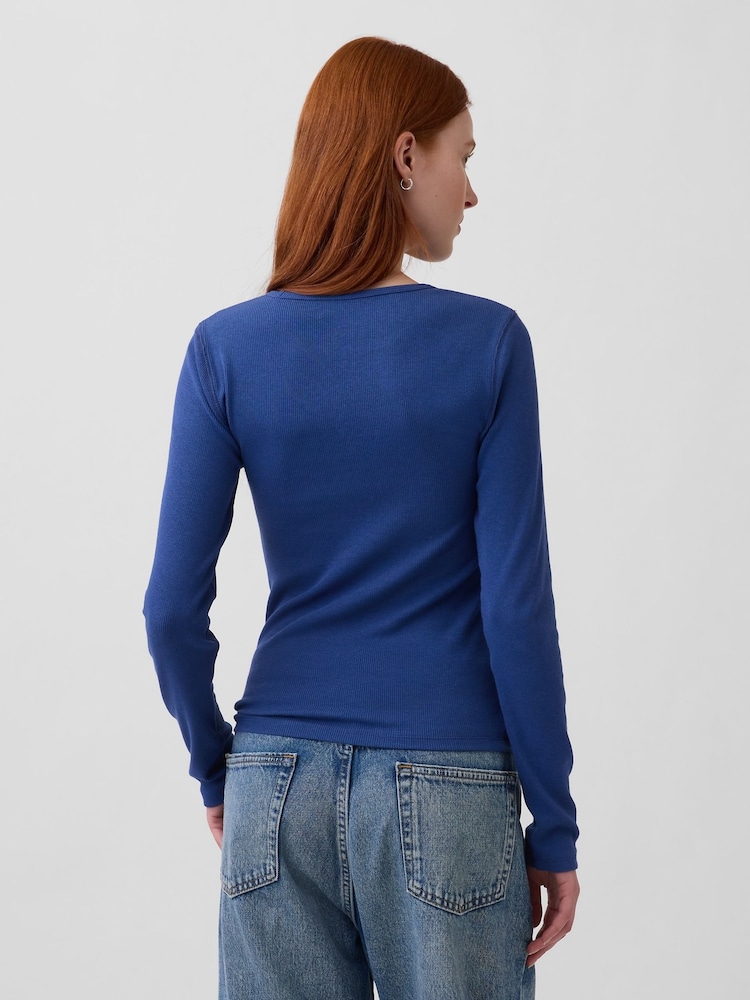 Gap Blue Modern Rib Long Sleeve T-Shirt - Image 2 of 4