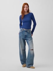 Gap Blue Modern Rib Long Sleeve T-Shirt - Image 3 of 4