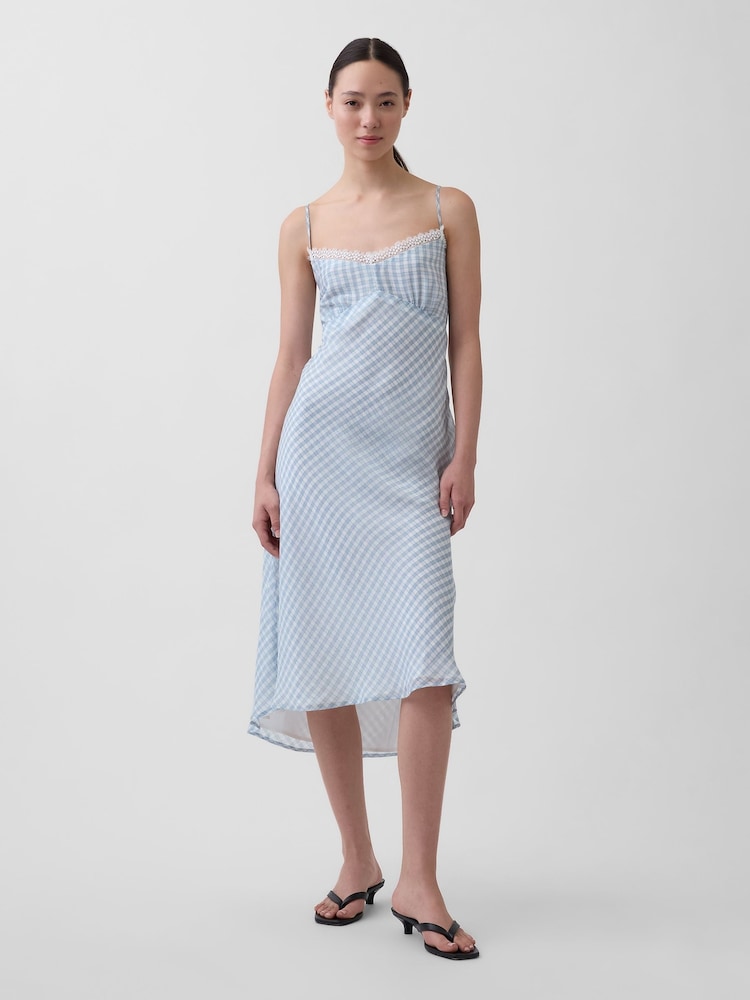 Gap Blue Gingham Midi Slip Dress - Image 1 of 4 Gap Blue Gingham Midi Slip Dress - Image 1 of 4