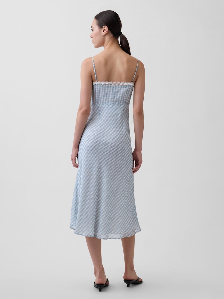 Gap Blue Gingham Midi Slip Dress - Image 2 of 4 Gap Blue Gingham Midi Slip Dress - Image 2 of 4