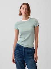 Gap Green Stripe Modern Crew neck T-Shirt - Image 1 of 3