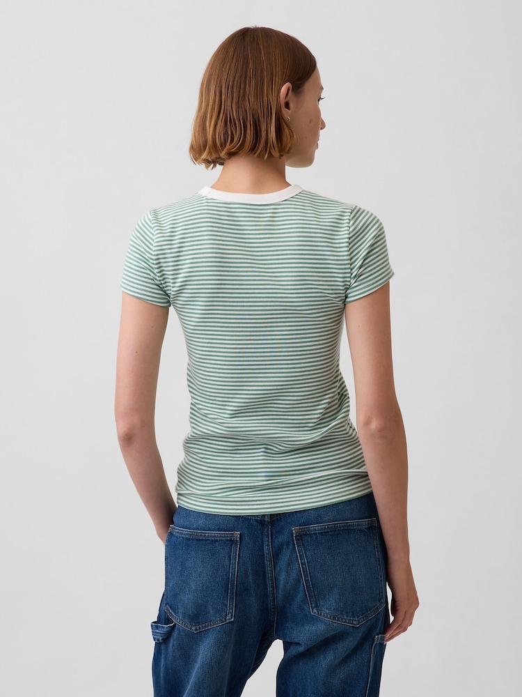 Gap Green Stripe Modern Crew neck T-Shirt - Image 2 of 3 Gap Green Stripe Modern Crew neck T-Shirt - Image 2 of 3