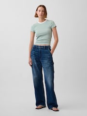 Gap Green Stripe Modern Crew neck T-Shirt - Image 3 of 3