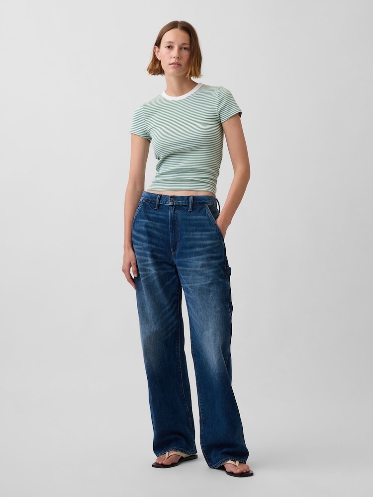 Gap Green Stripe Modern Crew neck T-Shirt - Image 3 of 3 Gap Green Stripe Modern Crew neck T-Shirt - Image 3 of 3