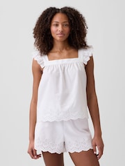 Alb - Gap Poplin Eyelet pyjama Top - Imaginea 1 din 5