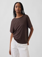 Gap Brown Linen-Blend Relaxed T-Shirt - Image 1 of 3
