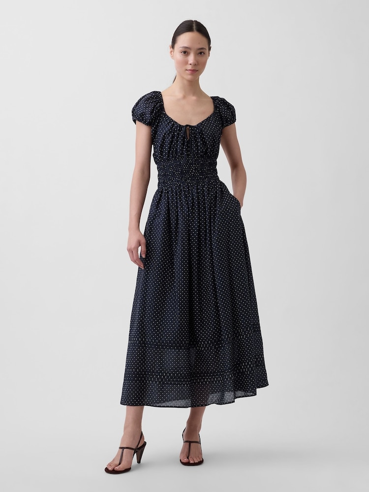 Gap Black Voile Polka Dot Smocked Waist Maxi Dress - Image 1 of 4 Gap Black Voile Polka Dot Smocked Waist Maxi Dress - Image 1 of 4