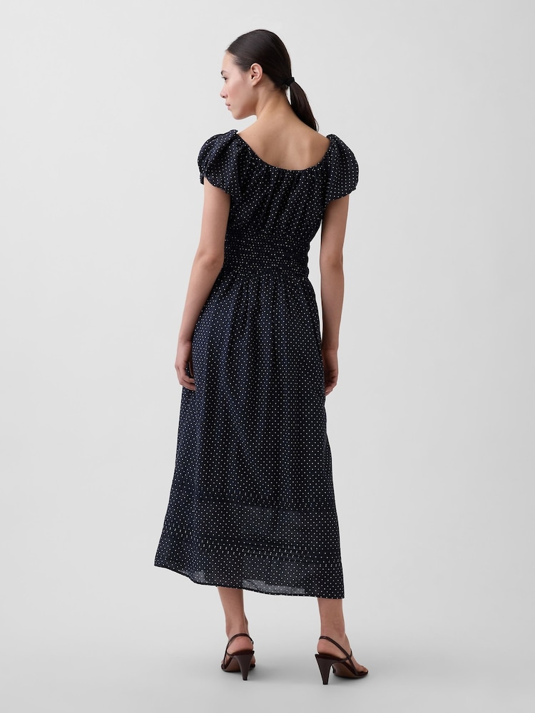 Gap Black Voile Polka Dot Smocked Waist Maxi Dress - Image 2 of 4 Gap Black Voile Polka Dot Smocked Waist Maxi Dress - Image 2 of 4