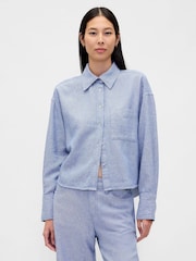 Gap Blue Linen-Cotton Oversized Shirt - Image 1 of 4