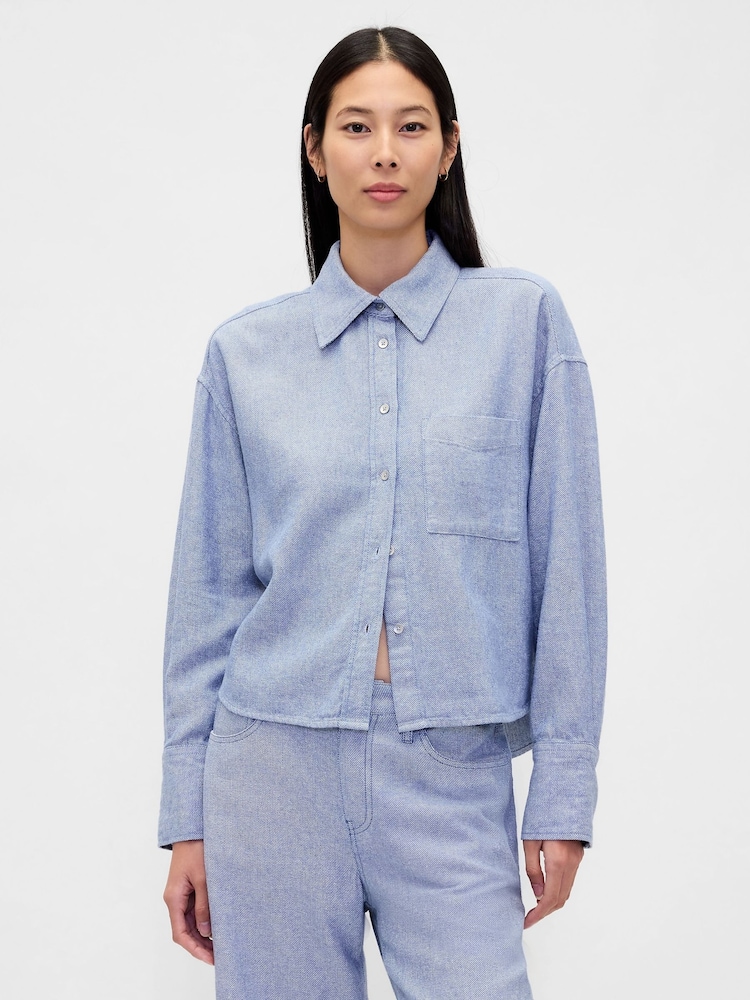 Gap Blue Linen-Cotton Oversized Shirt - Image 1 of 4 Gap Blue Linen-Cotton Oversized Shirt - Image 1 of 4