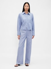 Gap Blue Linen-Cotton Oversized Shirt - Image 3 of 4