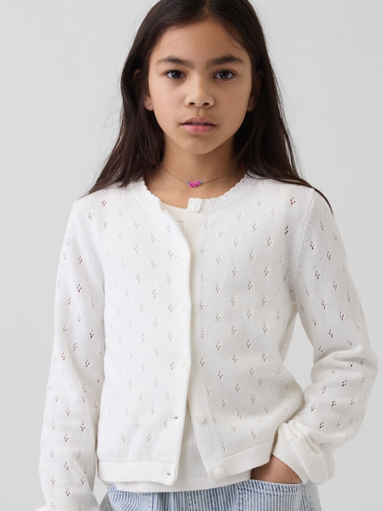 Gap White Pointelle Cardigan (4-13yrs) - Image 1 of 5 Gap White Pointelle Cardigan (4-13yrs) - Image 1 of 5