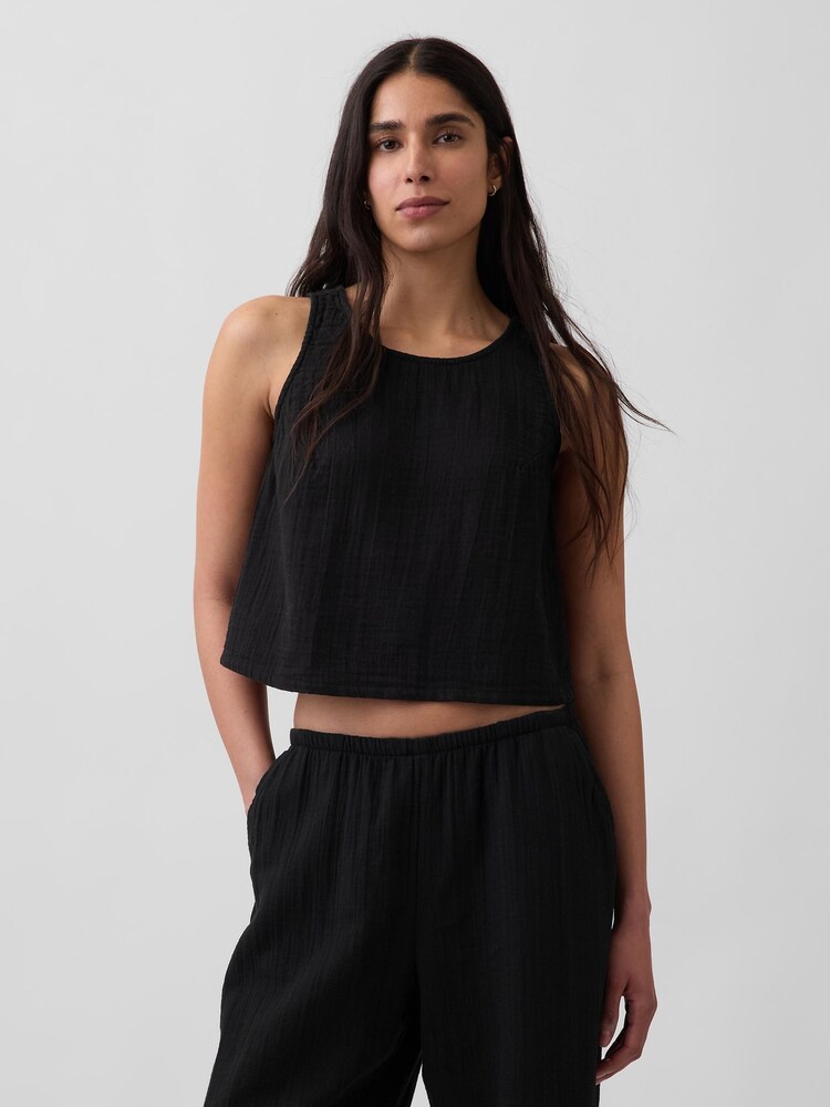 Gap Black Cotton Gauze Racer Shell Vest - Image 1 of 4
