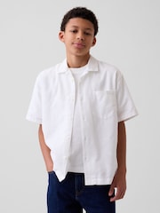 Gap White Linen-Cotton Relaxed Holiday Shirt (4-13yrs) - Image 1 of 4