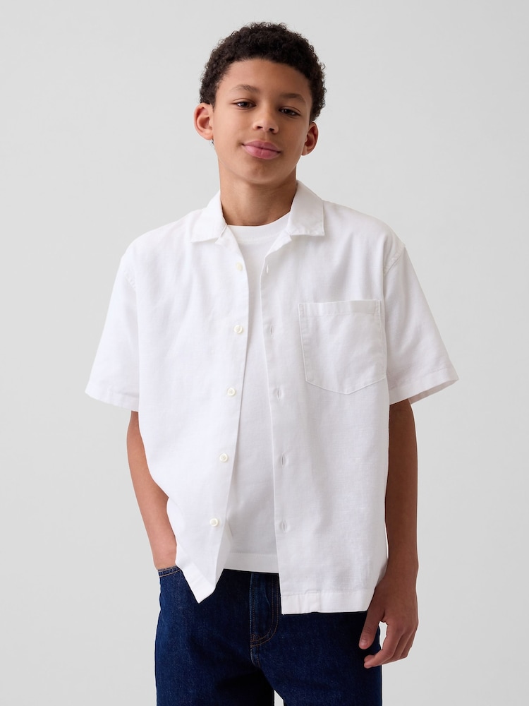 Gap White Linen-Cotton Relaxed Holiday Shirt (4-13yrs) - Image 1 of 4
