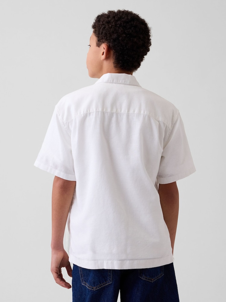 Gap White Linen-Cotton Relaxed Holiday Shirt (4-13yrs) - Image 2 of 4