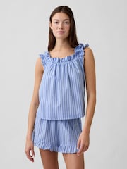 Blau gestreift - Gap Ruffle Poplin Pyjama Top - Bild 1 von 5