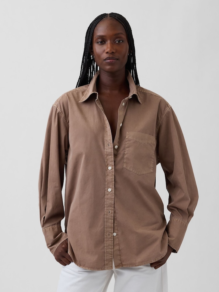 Gap Brown Cotton Poplin Big Shirt - Image 1 of 4
