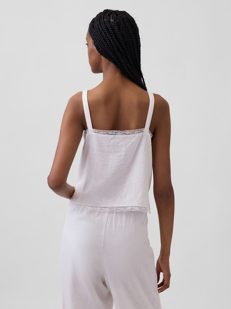 Gap White Linen-Blend Pintuck Crop Pyjama Vest - Image 2 of 4