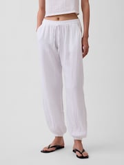 Gap White Cotton Gauze Barrel Cuffed Trousers - Image 1 of 4