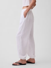 Gap White Cotton Gauze Barrel Cuffed Trousers - Image 3 of 4