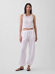 Gap White Cotton Gauze Barrel Cuffed Trousers - Image 4 of 4