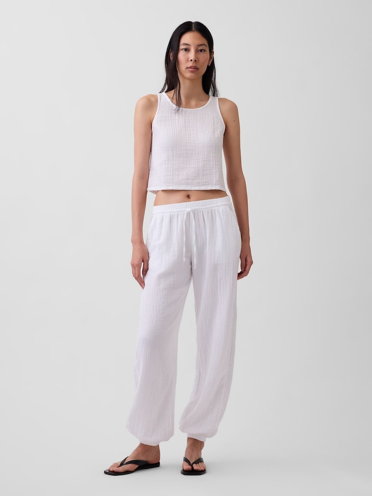 Gap White Cotton Gauze Barrel Cuffed Trousers - Image 4 of 4