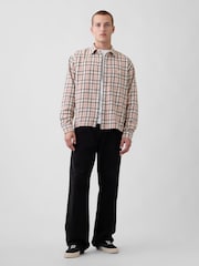 Roz în carouri - Gap Sunwashed Twill Straight-Hem Shirt - Imaginea 3 din 4