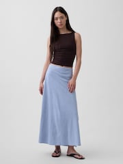 Gap Blue Linen-Blend Maxi Slip Skirt - Image 1 of 4