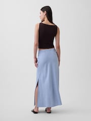Gap Blue Linen-Blend Maxi Slip Skirt - Image 2 of 4