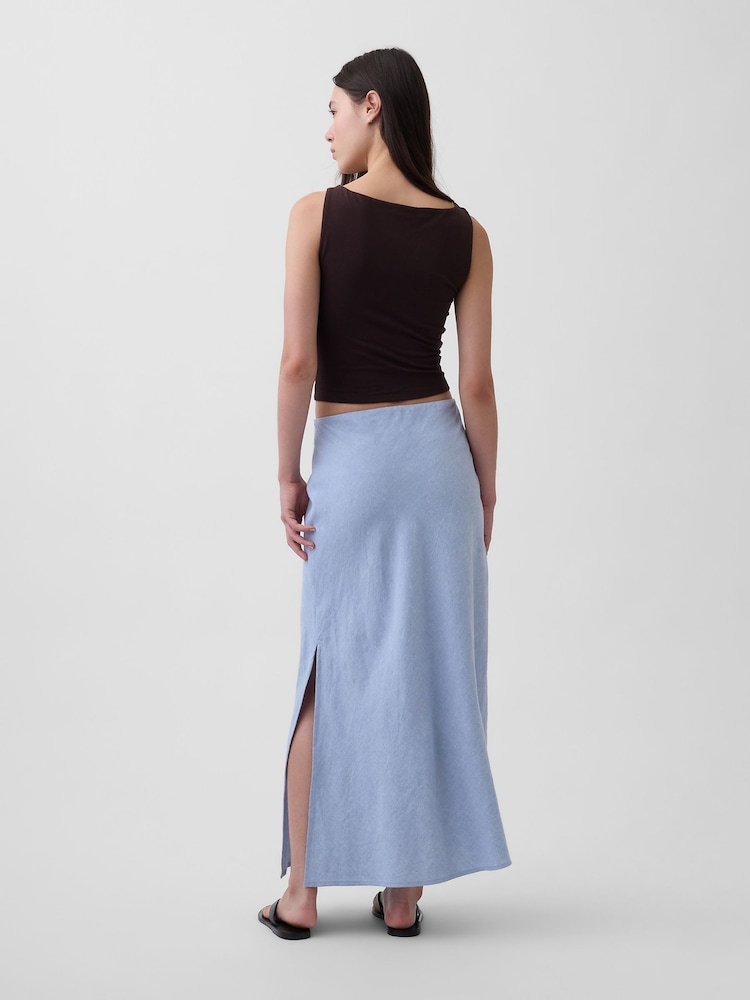 Gap Blue Linen-Blend Maxi Slip Skirt - Image 2 of 4