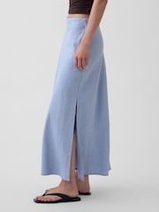 Gap Blue Linen-Blend Maxi Slip Skirt - Image 3 of 4