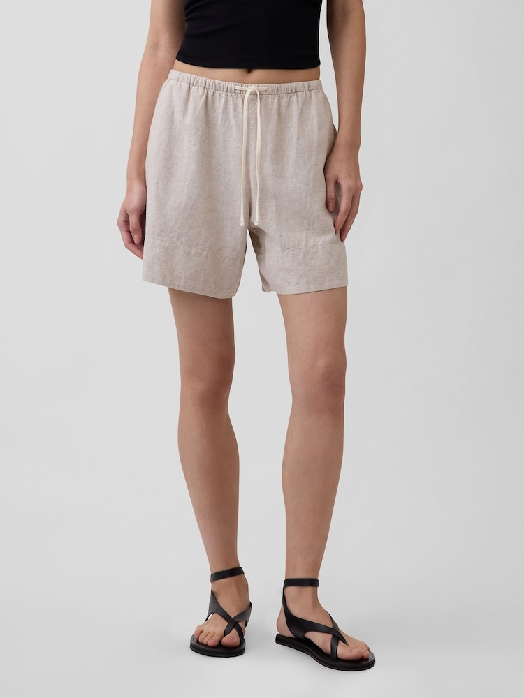Bej - Gap Linen-Blend Easy Shorts - Imaginea 1 din 4