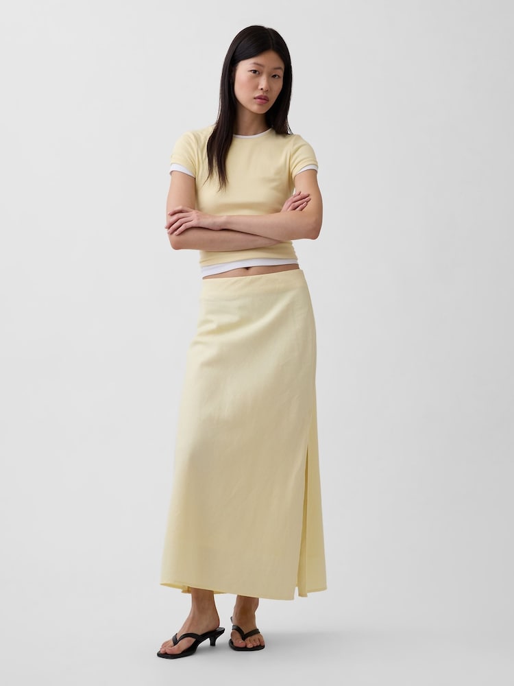 Gap Yellow Linen-Blend Maxi Slip Skirt - Image 1 of 4