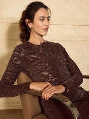 Chocolate Brown Long Sleeved Lace Cardigan - Image 1 of 8