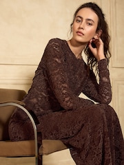 Chocolate Brown Long Sleeved Lace Cardigan - Image 3 of 8
