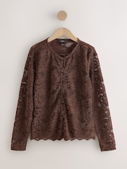 Chocolate Brown Long Sleeved Lace Cardigan - Image 6 of 8